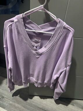 Aerie Lilac V-Neck Cropped Sweatshirt